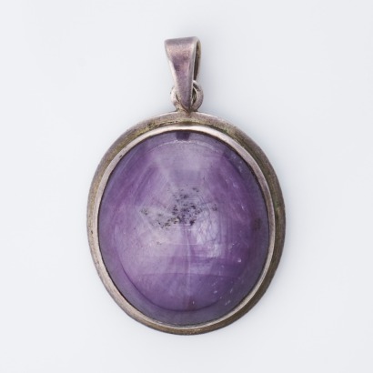 Sterling Silver, Large, Cabochon Cut Star Ruby Pendant