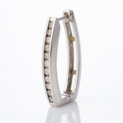9ct White Gold, 0.12ct Diamond Hoop Earring