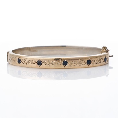 Gold-Plated Sterling Silver, Vintage, 3.0mm Sapphire Hinged Bangle