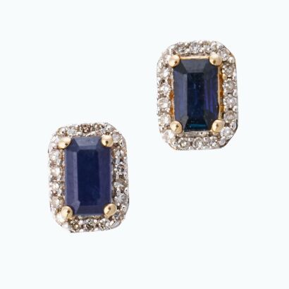 Michael Hill, 10ct Yellow Gold, Sapphire / 0.20ct Diamond Stud Earrings
