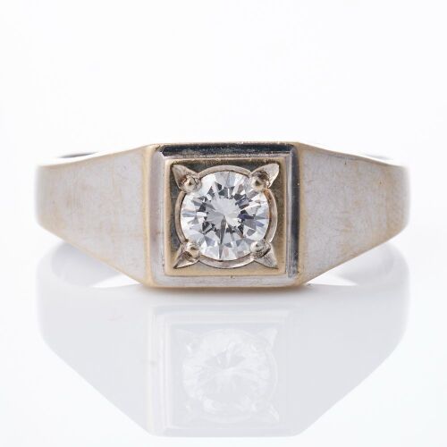 18ct White Gold, Modern, 0.50ct Diamond Signet-Style Ring