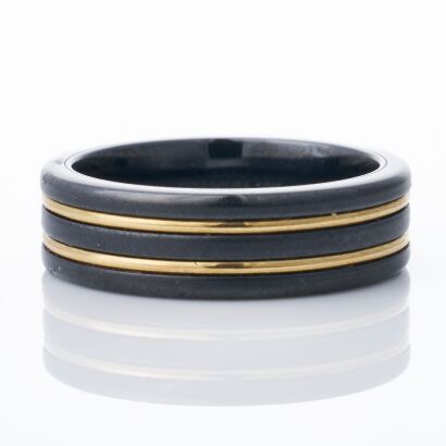 Michael Hill, Black Titanium / 10ct Yellow Gold Band Ring
