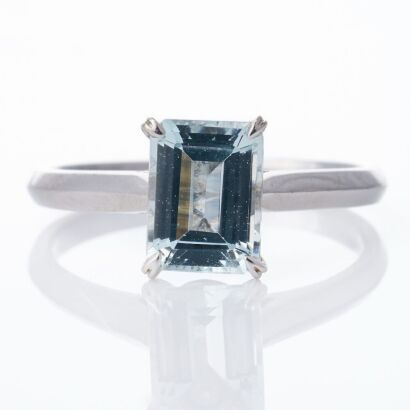 Michael Hill, 10ct White Gold, Rectangular Cut Aquamarine Ring