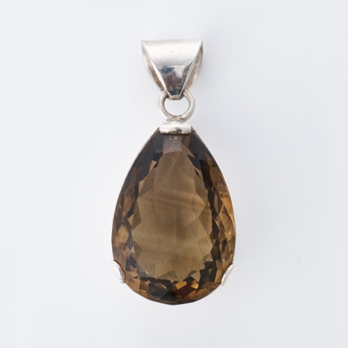 Sterling Silver, Large, Smokey Quartz Pendant