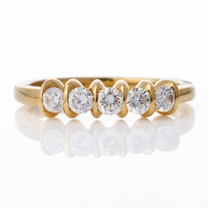 18ct Yellow Gold, 0.75ct Diamond Five Stone Ring