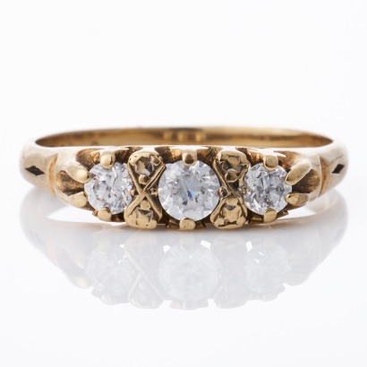9ct Yellow Gold, Vintage, Clear Stone Bridge Ring