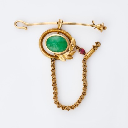 19ct Yellow Gold, Traditional, Gem-Set Nath Nose Ornament