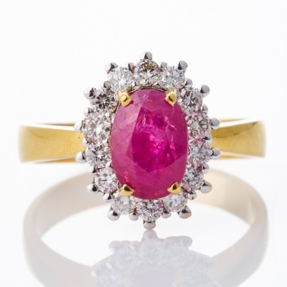 18ct Yellow Gold, 1.80ct Ruby / 0.40ct Diamond Cluster Ring