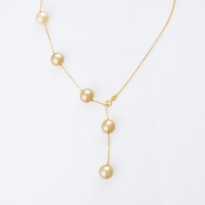 18ct Yellow Gold, 45cm Modern, 10.6mm Burmese Golden Colour Pearl Necklace - Near new