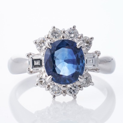 Platinum, 2.47ct Sapphire / 0.93ct Diamond Ring