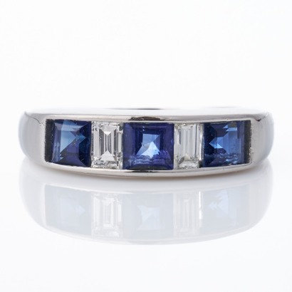 Platinum, 1.29ct Sapphire / 0.43ct Diamond Band