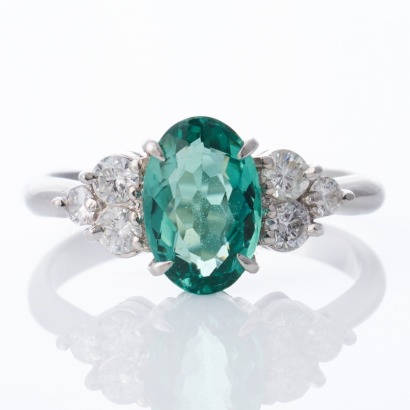 Platinum, 1.86ct Green Tourmaline / 0.43ct Diamond Ring