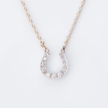 9ct White Gold, 0.36ct Diamond Horseshoe Pendant on 48cm Belcher Chain