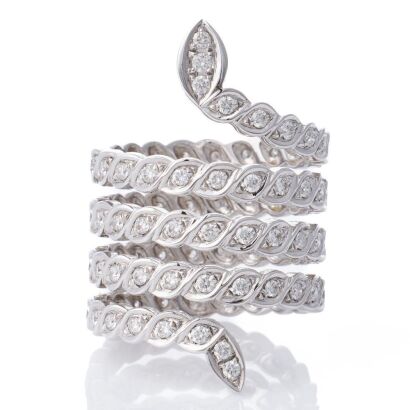 18ct White Gold, Contemporary, 1.29ct Diamond Snake Dress Ring