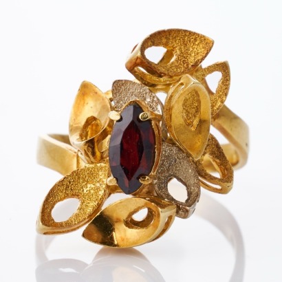 18ct Yellow / White Gold, 0.12ct Marquise Cut Garnet Dress Ring