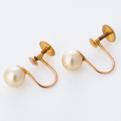 9ct Yellow Gold, 6.37mm Cultured Pearl, Screw-Back Earrings
