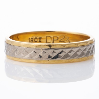 18ct White / Yellow Gold, Diamond-Cut Band Ring