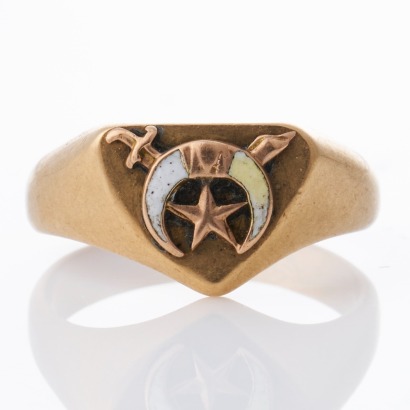18ct Yellow Gold / White Enamel, Vintage, Masonic Ring