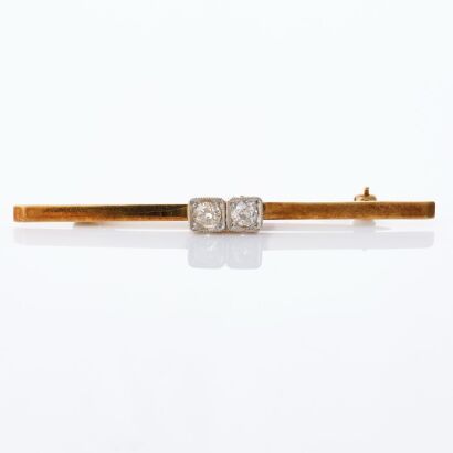 18ct Yellow Gold / Platinum, Handmade, 0.75ct Diamond Bar Brooch