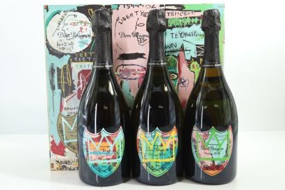 (3) 2015 Dom Perignon Jean-Michel Basquiat Tribute Vintage Brut, Champagne (GB) (Full "In Italian" Painting Set)