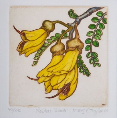 MARY TAYLOR Kōwhai Flower, Koru and Pōhutakawa Flower (triptych)