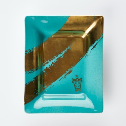Tiffany & Co, Turquoise / Gold Porcelain Trinket Tray with Box