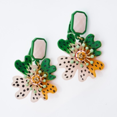 Les N&eacute;r&eacute;ides, Multicoloured Enamelled Resin Flower Clip-On Earrings