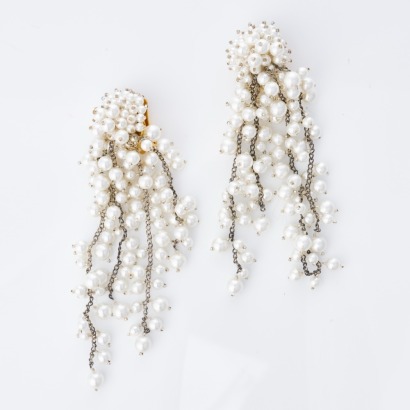 Oscar de la Renta, Faux Pearl Tassel Clip-On Earrings
