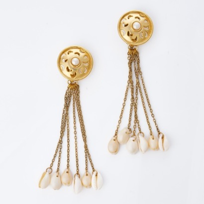 Anoushka Van Rijn, Moon Magic Shell Tassel Clip-On Earrings with Box