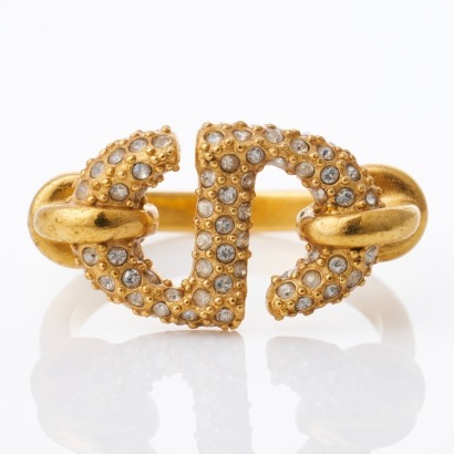 Christian Dior, Crystal-Embellished CD Ring with Box