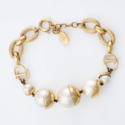 Christian Dior, Faux Pearl / Chain-Link Bracelet with Box