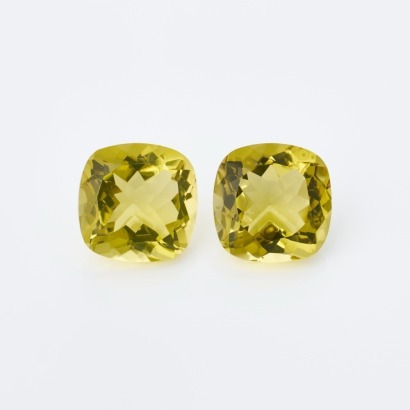 Loose, Pair of 21.00ct Cushion-Cut Lemon Quartz