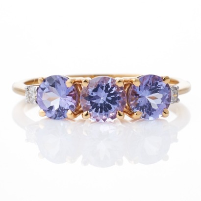 14ct Yellow Gold, Round Tanzanite / 0.06ct Diamond Ring