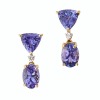 14ct Yellow Gold, Trilliant Cut Tanzanite / 0.04ct Diamond Drop Earrings
