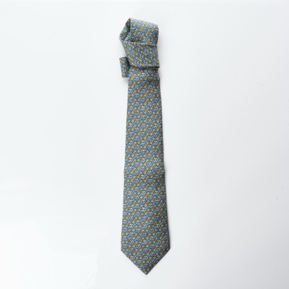 Herm&egrave;s, 100% Silk, Blue Tie