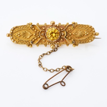 15ct Yellow Gold, Victorian, Synthetic Yellow Sapphire Bar Brooch