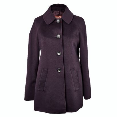 Max Mara, Aubergine Studio Short Pleated 100% Wool Coat, Size 40 - Near new