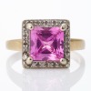 9ct Gold, 2.75ct Synthetic Pink Sapphire / 0.10ct Diamond Cluster Ring