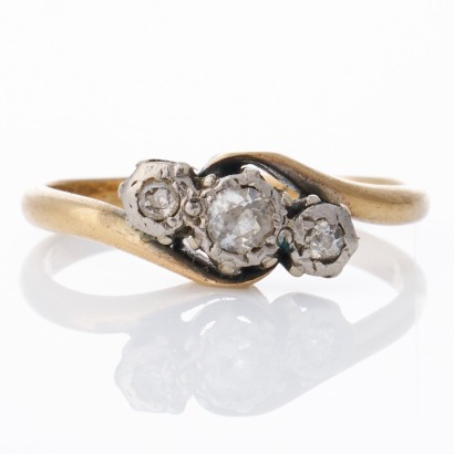 9ct Yellow Gold, Vintage, Palladium / 0.12ct Old Mine-Cut Diamond Ring