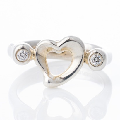 Tiffany & Co, Sterling Silver / 0.06ct Diamond, Open Heart Ring