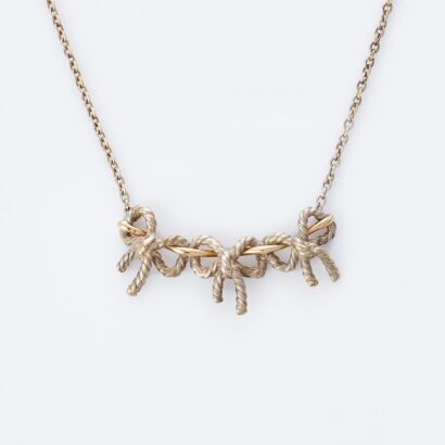 Tiffany & Co, Sterling Silver / 18ct Yellow Gold, Triple Ribbon Bow Necklace with Box