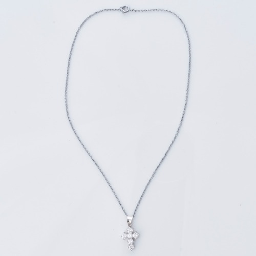 14ct White Gold, Cubic Zirconia Cross Pendant on Plated Chain