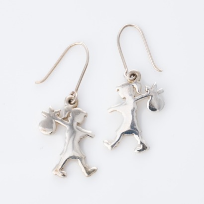Karen Walker, Sterling Silver, Runaway Girl Drop Earrings with Box