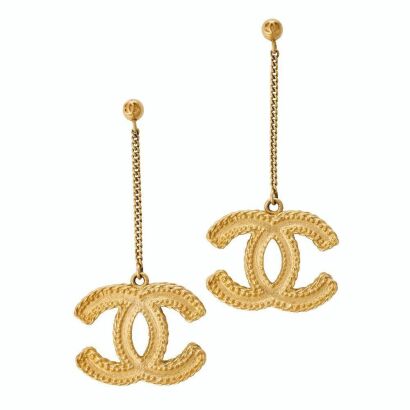 Chanel, Gold-tone CC Drop Earrings with Box
