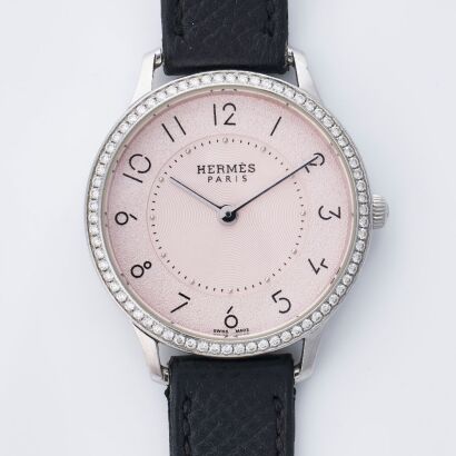 Stainless Steel, 32mm Herm&egrave;s Diamond Set, Slim d&rsquo;Herm&egrave;s Quartz Wristwatch, circa 2018