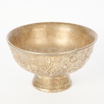 A 20 Century Chinese Silver Glazed Dragon Bowl, Qianlong Mark