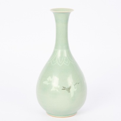 A Korean Celadon Vase with Cranes