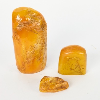 A Set of Three Chinese Resin Seals with Landscape Motifs
