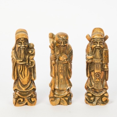 A Chinese Carved Stone Fu Lu Shou Figures