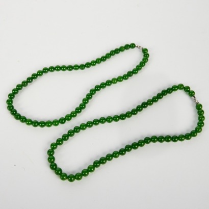 A Set of Two Green Bamboo Necklaces